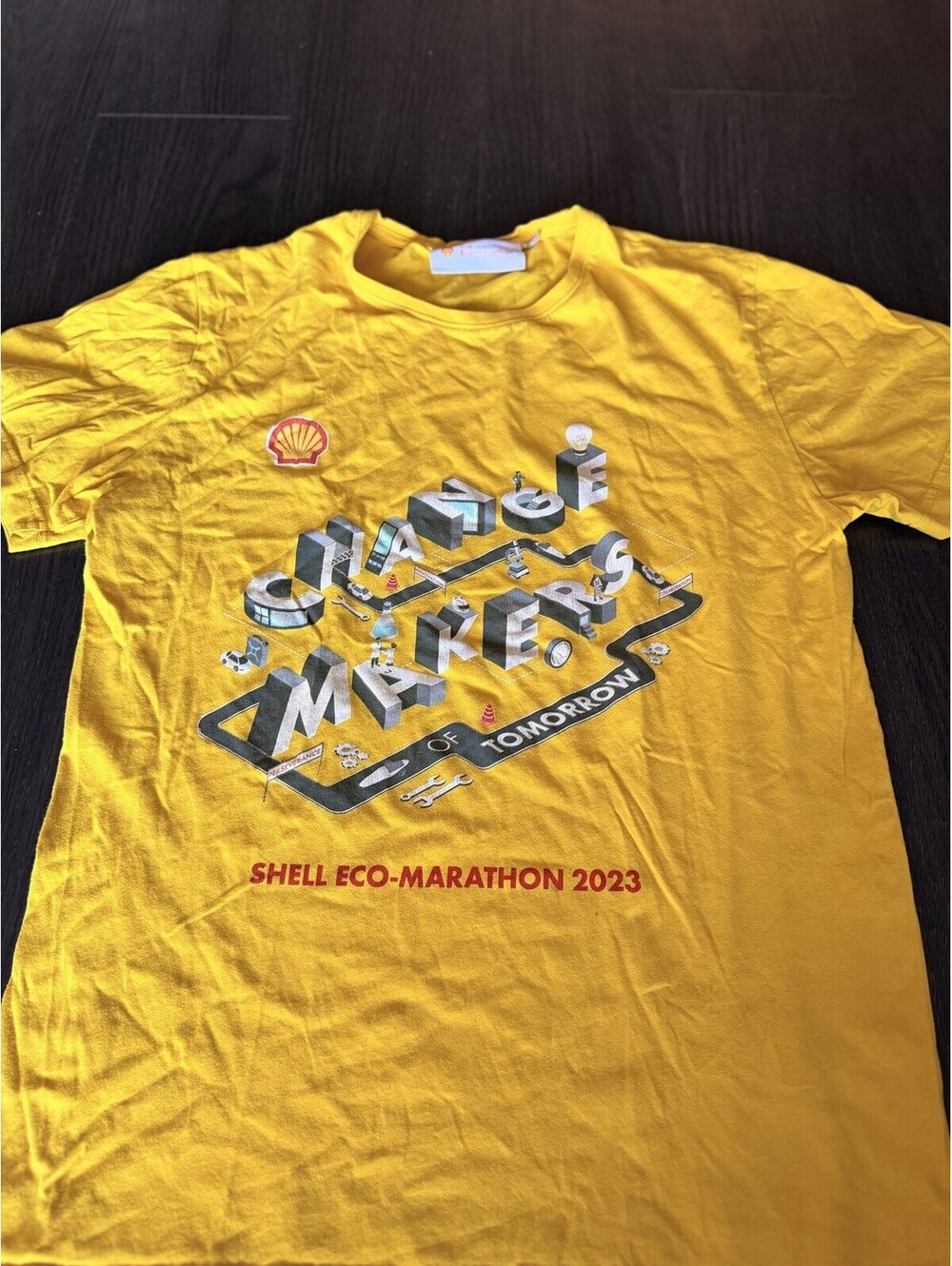 Shell Eco-Marathon 2023 T-Shirt Mens Medium Yellow Change Makers Graphic Tee